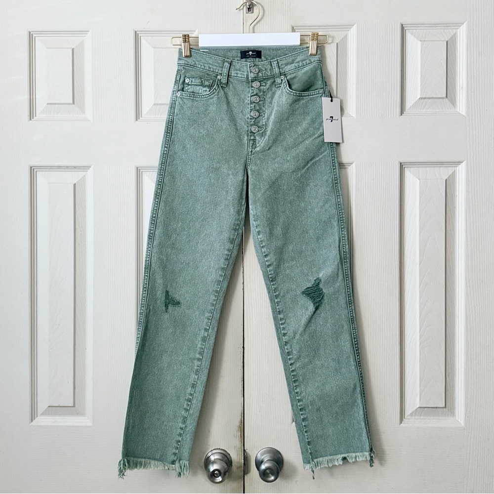 7 For All Mankind Straight Button-Fly Crop Jeans - Picture 1 of 10